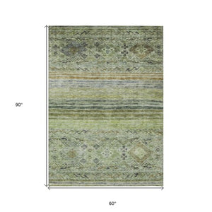 Homeroots 3' Artichoke Green Blue And Black Floral Washable Area Rug For Indoor And Outdoor Spaces 5' X 8' Polyester 606171