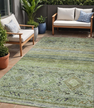 Homeroots 3' Artichoke Green Blue And Black Floral Washable Area Rug For Indoor And Outdoor Spaces 5' X 8' Polyester 606171