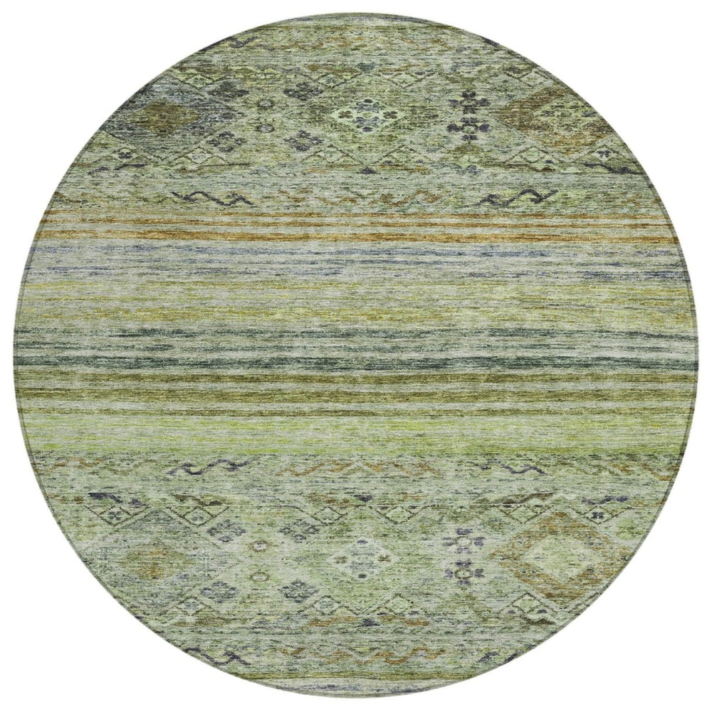 HomeRoots 5' Artichoke Green Blue Black Floral Washable Indoor Outdoor Area Rug for Stylish Living Spaces 8' Round 606172