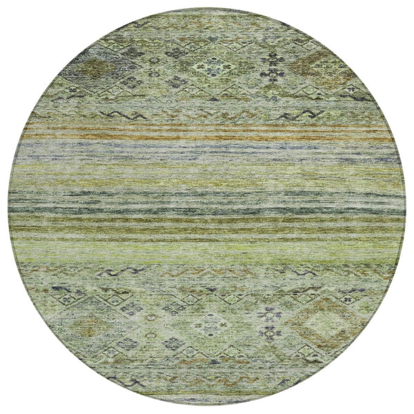 HomeRoots 5' Artichoke Green Blue Black Floral Washable Indoor Outdoor Area Rug for Stylish Living Spaces 8' Round 606172