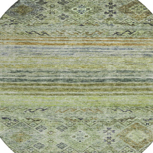 Homeroots 3' Artichoke Green Blue And Black Floral Washable Area Rug For Indoor And Outdoor Spaces 8' Round Polyester 606172