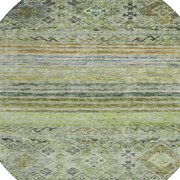 Homeroots 3' Artichoke Green Blue And Black Floral Washable Area Rug For Indoor And Outdoor Spaces 8' Round Polyester 606172