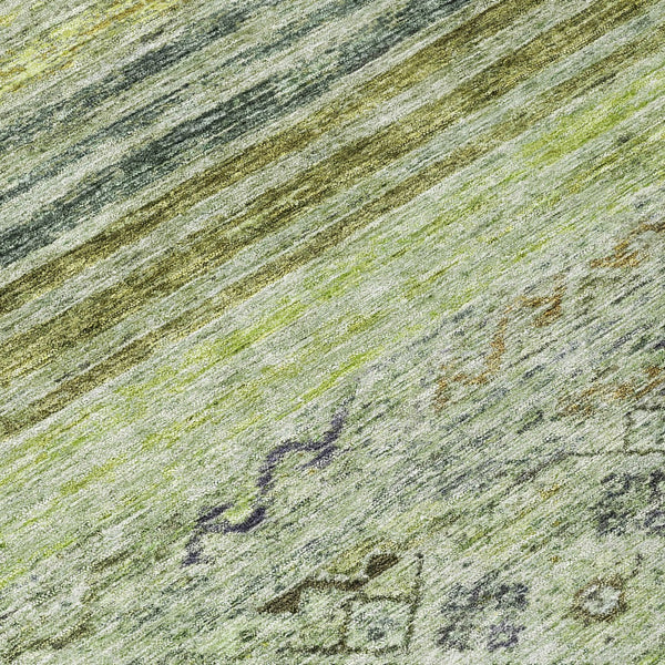 Homeroots 3' Artichoke Green Blue And Black Floral Washable Area Rug For Indoor And Outdoor Spaces 8' Round Polyester 606172