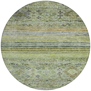 Homeroots 3' Artichoke Green Blue And Black Floral Washable Area Rug For Indoor And Outdoor Spaces 8' Round Polyester 606172