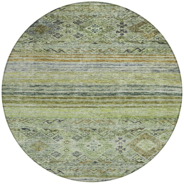 Homeroots 3' Artichoke Green Blue And Black Floral Washable Area Rug For Indoor And Outdoor Spaces 8' Round Polyester 606172