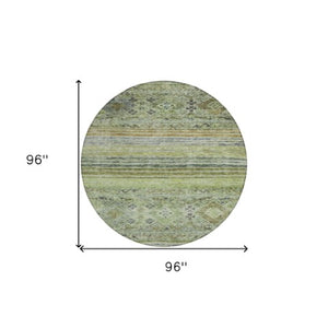 Homeroots 3' Artichoke Green Blue And Black Floral Washable Area Rug For Indoor And Outdoor Spaces 8' Round Polyester 606172