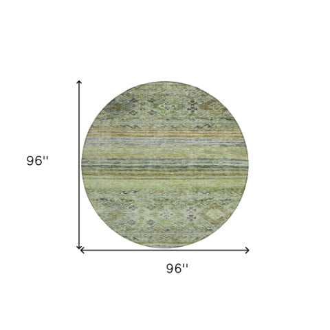 Homeroots 3' Artichoke Green Blue And Black Floral Washable Area Rug For Indoor And Outdoor Spaces 8' Round Polyester 606172