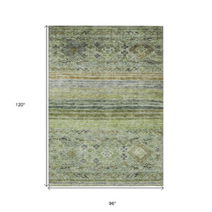 Homeroots 3' Artichoke Green Blue And Black Floral Washable Area Rug For Indoor And Outdoor Spaces 8' X 10' Polyester 606173