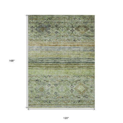 Homeroots 3' Artichoke Green Blue And Black Floral Washable Area Rug For Indoor And Outdoor Spaces 10' X 14' Polyester 606175