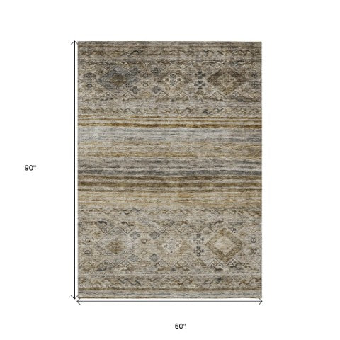 Homeroots 3' Artichoke Green Blue And Black Floral Washable Area Rug For Indoor And Outdoor Spaces 5' X 8' Polyester 606177