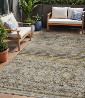 Homeroots 3' Artichoke Green Blue And Black Floral Washable Area Rug For Indoor And Outdoor Spaces 5' X 8' Polyester 606177