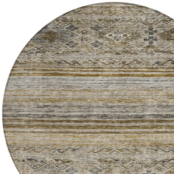 Homeroots 3' Artichoke Green Blue And Black Floral Washable Area Rug For Indoor And Outdoor Spaces 8' Round Polyester 606178