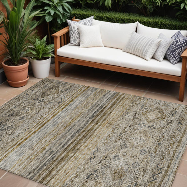 Homeroots 3' Artichoke Green Blue And Black Floral Washable Area Rug For Indoor And Outdoor Spaces 10' X 14' Polyester 606181