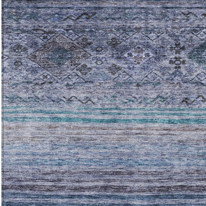 Homeroots 3' Artichoke Green Blue And Black Floral Washable Area Rug For Indoor And Outdoor Spaces 5' X 8' Polyester 606183