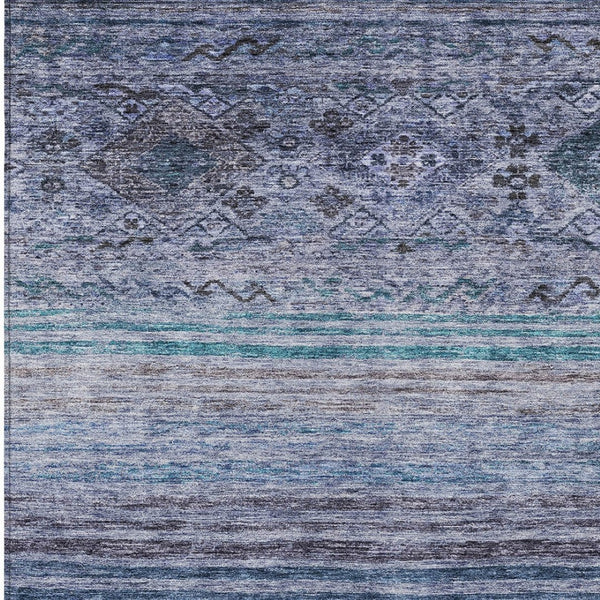 Homeroots 3' Artichoke Green Blue And Black Floral Washable Area Rug For Indoor And Outdoor Spaces 5' X 8' Polyester 606183