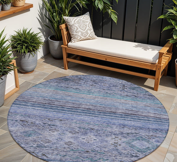 Homeroots 3' Artichoke Green Blue And Black Floral Washable Area Rug For Indoor And Outdoor Spaces 8' Round Polyester 606184