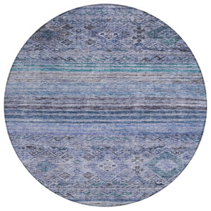 HomeRoots 5' Blue Aqua and Charcoal Floral Washable Area Rug for Indoor Outdoor Spaces, Stylish and Durable 8' Round 606184