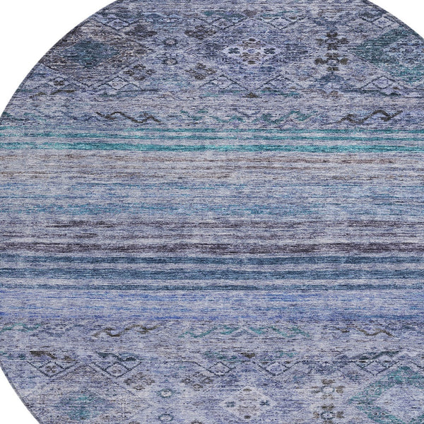 Homeroots 3' Artichoke Green Blue And Black Floral Washable Area Rug For Indoor And Outdoor Spaces 8' Round Polyester 606184
