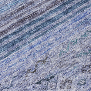 Homeroots 3' Artichoke Green Blue And Black Floral Washable Area Rug For Indoor And Outdoor Spaces 8' Round Polyester 606184