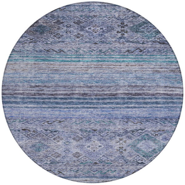 Homeroots 3' Artichoke Green Blue And Black Floral Washable Area Rug For Indoor And Outdoor Spaces 8' Round Polyester 606184