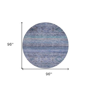 Homeroots 3' Artichoke Green Blue And Black Floral Washable Area Rug For Indoor And Outdoor Spaces 8' Round Polyester 606184