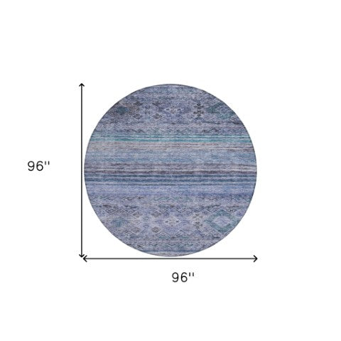 Homeroots 3' Artichoke Green Blue And Black Floral Washable Area Rug For Indoor And Outdoor Spaces 8' Round Polyester 606184