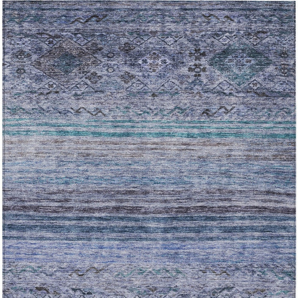 Homeroots 3' Artichoke Green Blue And Black Floral Washable Area Rug For Indoor And Outdoor Spaces 8' X 10' Polyester 606185