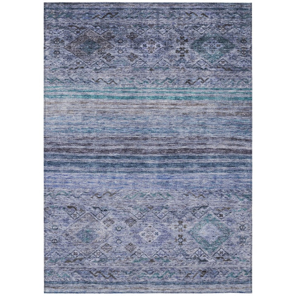 HomeRoots 5' Blue Aqua and Charcoal Floral Washable Area Rug for Indoor Outdoor Spaces, Stylish and Durable 8' X 10' 606185