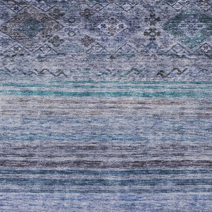 Homeroots 3' Artichoke Green Blue And Black Floral Washable Area Rug For Indoor And Outdoor Spaces 8' X 10' Polyester 606185