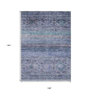 Homeroots 3' Artichoke Green Blue And Black Floral Washable Area Rug For Indoor And Outdoor Spaces 9' X 12' Polyester 606186