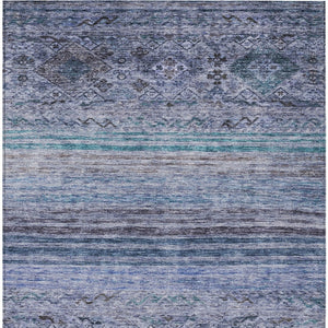 Homeroots 3' Artichoke Green Blue And Black Floral Washable Area Rug For Indoor And Outdoor Spaces 10' X 14' Polyester 606187