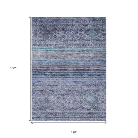Homeroots 3' Artichoke Green Blue And Black Floral Washable Area Rug For Indoor And Outdoor Spaces 10' X 14' Polyester 606187