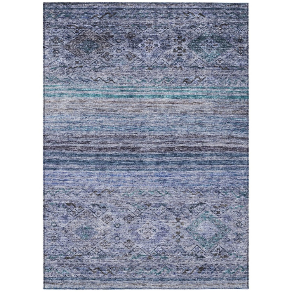 HomeRoots 5' Blue Aqua and Charcoal Floral Washable Area Rug for Indoor Outdoor Spaces, Stylish and Durable 10' X 14' 606187