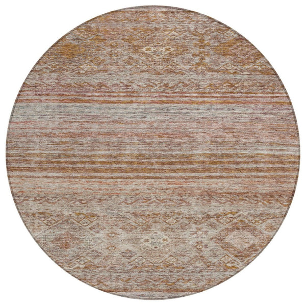 HomeRoots 5' Indoor Outdoor Floral Area Rug in Copper, Tan, and Beige - Stylish, Durable & Washable Design 8' Round 606190