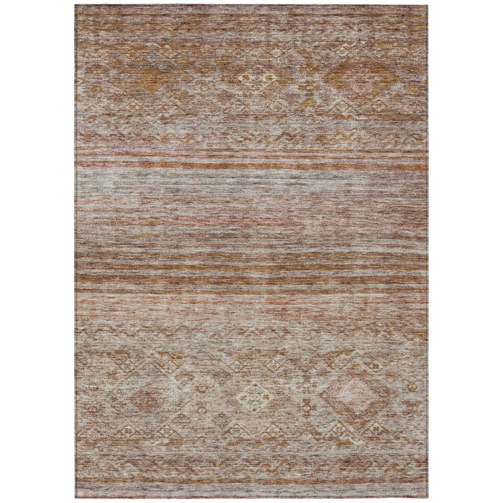 HomeRoots 9' X 12' Copper Tan Floral Area Rug - Durable Washable Design for Indoor & Outdoor Spaces, Elegant Charm 606192
