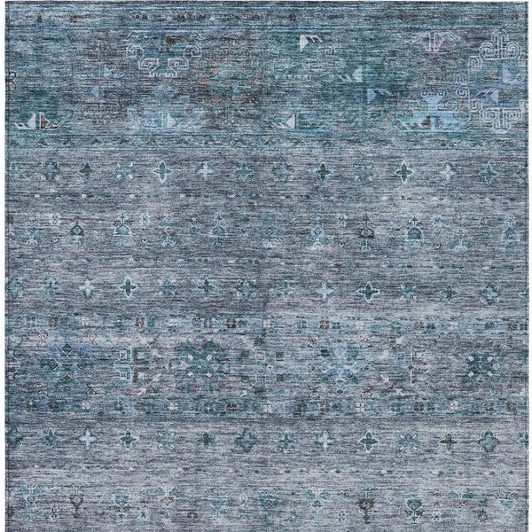 Homeroots 3' Blue And Gray Floral Washable Indoor Outdoor Area Rug – Durable, Stylish, Perfect For Any Space 5' X 8' Polyester 606195
