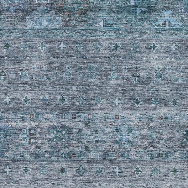 Homeroots 3' Blue And Gray Floral Washable Indoor Outdoor Area Rug – Durable, Stylish, Perfect For Any Space 5' X 8' Polyester 606195