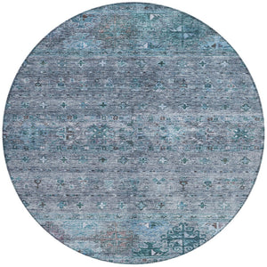 Homeroots 3' Blue And Gray Floral Washable Indoor Outdoor Area Rug – Durable, Stylish, Perfect For Any Space 8' Round Polyester 606196
