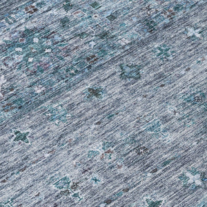 Homeroots 3' Blue And Gray Floral Washable Indoor Outdoor Area Rug – Durable, Stylish, Perfect For Any Space 8' Round Polyester 606196