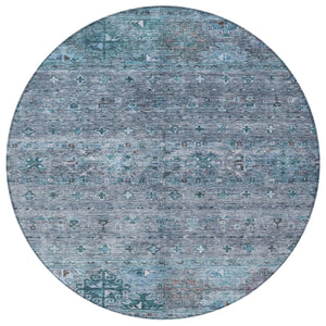 Homeroots 3' Blue And Gray Floral Washable Indoor Outdoor Area Rug – Durable, Stylish, Perfect For Any Space 8' Round Polyester 606196