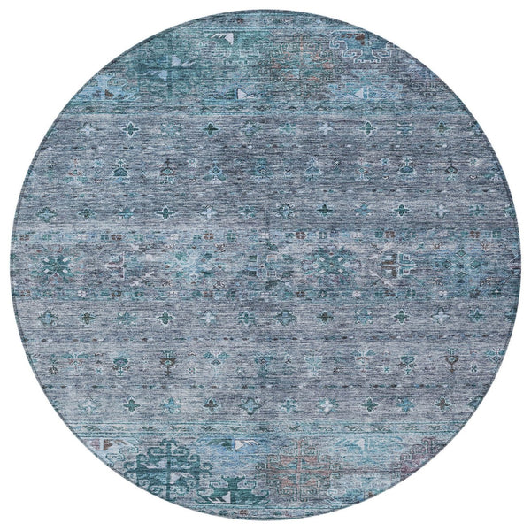 Homeroots 3' Blue And Gray Floral Washable Indoor Outdoor Area Rug – Durable, Stylish, Perfect For Any Space 8' Round Polyester 606196
