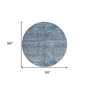 Homeroots 3' Blue And Gray Floral Washable Indoor Outdoor Area Rug – Durable, Stylish, Perfect For Any Space 8' Round Polyester 606196