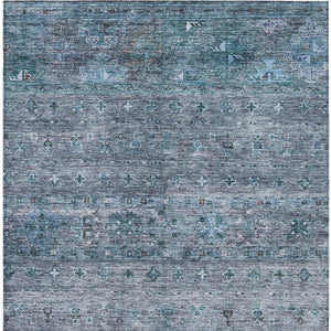 Homeroots 3' Blue And Gray Floral Washable Indoor Outdoor Area Rug – Durable, Stylish, Perfect For Any Space 10' X 14' Polyester 606199