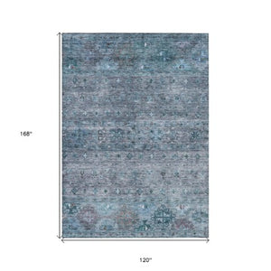 Homeroots 3' Blue And Gray Floral Washable Indoor Outdoor Area Rug – Durable, Stylish, Perfect For Any Space 10' X 14' Polyester 606199