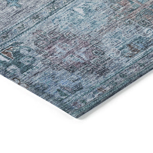 Homeroots 3' Blue And Gray Floral Washable Indoor Outdoor Area Rug – Durable, Stylish, Perfect For Any Space 10' X 14' Polyester 606199
