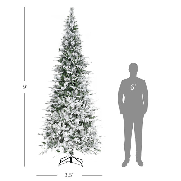 English Elm Homcom 9' Snow Flocked Artificial Christmas Tree - Realistic Branches, Quick Setup, Safe & Stunning! W2225P229088