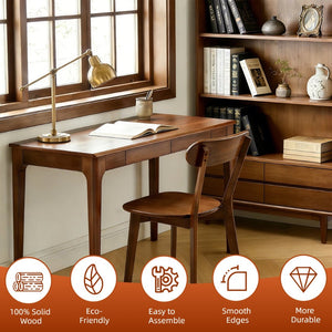 English Elm Solid Natural Wood Mid-century Dining Chairs Curved Back Upholstered Seat Set of 2 W3204P429361