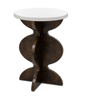 Basset Mirror Paloma Accent Table – Elegant Blended Design With Richly Carved Wood Base & Chic Plaster Finish Top Brown Rubberwood,Mdf,Black Walnut Burl Veneer,Plaster 6062-lr-223