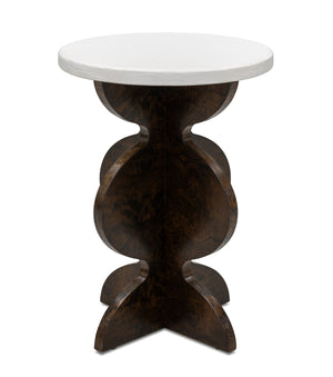 Basset Mirror Paloma Accent Table – Elegant Blended Design With Richly Carved Wood Base & Chic Plaster Finish Top Brown Rubberwood,Mdf,Black Walnut Burl Veneer,Plaster 6062-lr-223