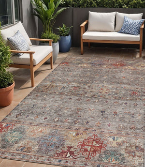 Homeroots 3' Blue And Gray Floral Washable Indoor Outdoor Area Rug – Durable, Stylish, Perfect For Any Space 5' X 8' Polyester 606201